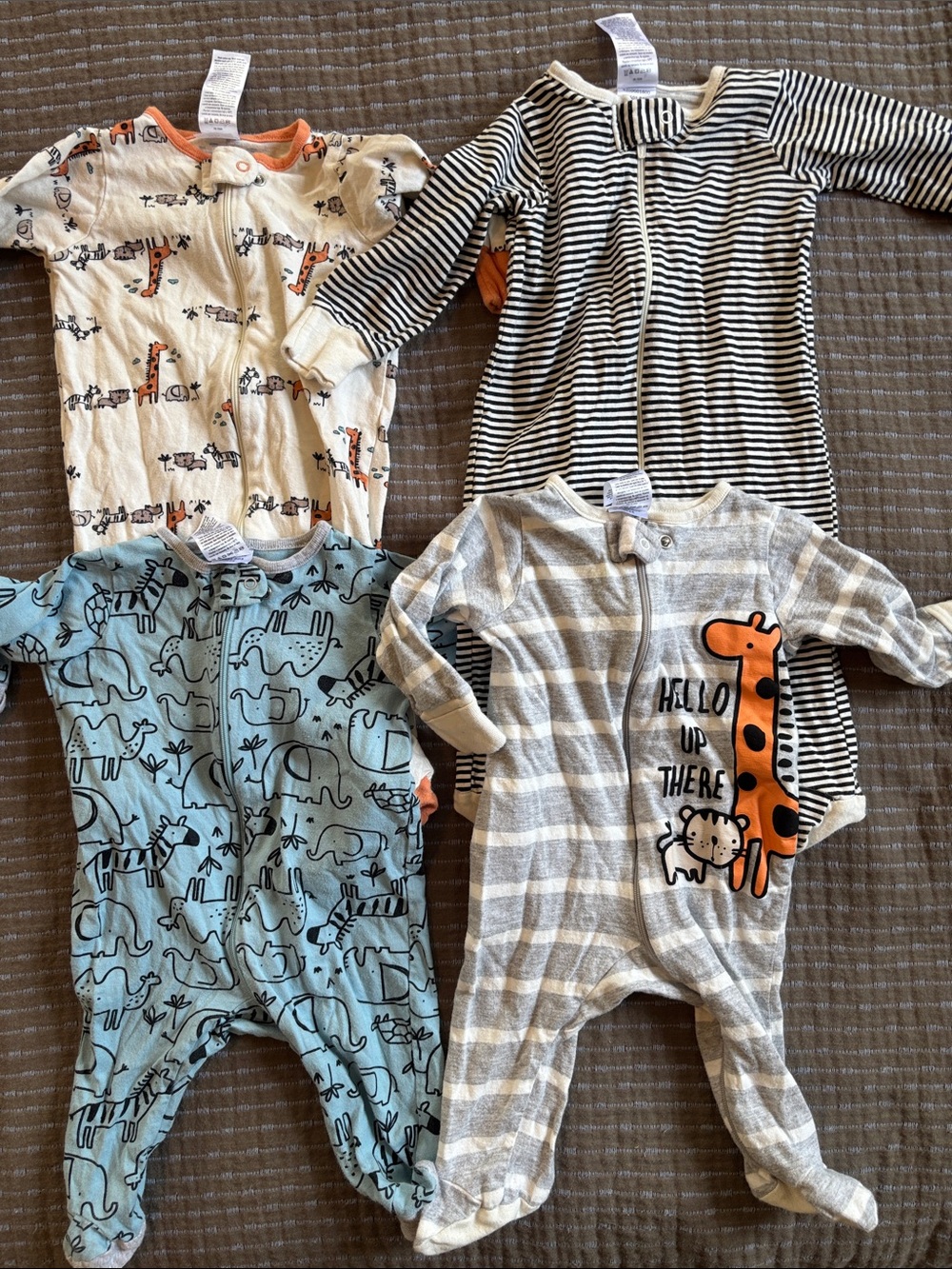 Gerber Baby Sleep and Play Footed Pajamas Lot of 4 Safari Stripes Size 0-3 Mo